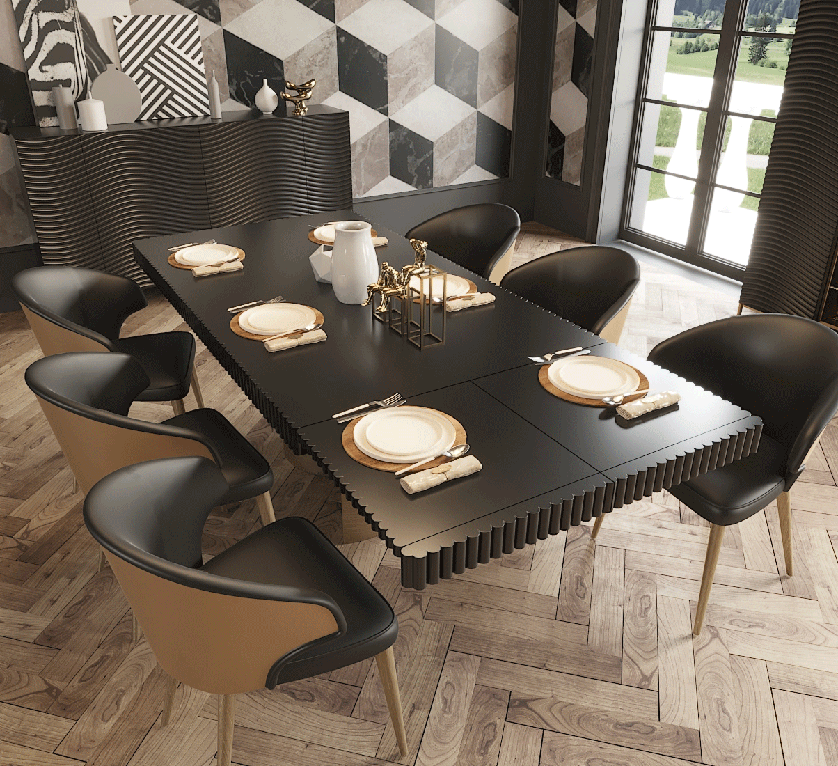 Wave Dining Set Dark grey